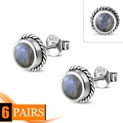 6pairs, Labradorite Round Stud Silver Earrings - e369